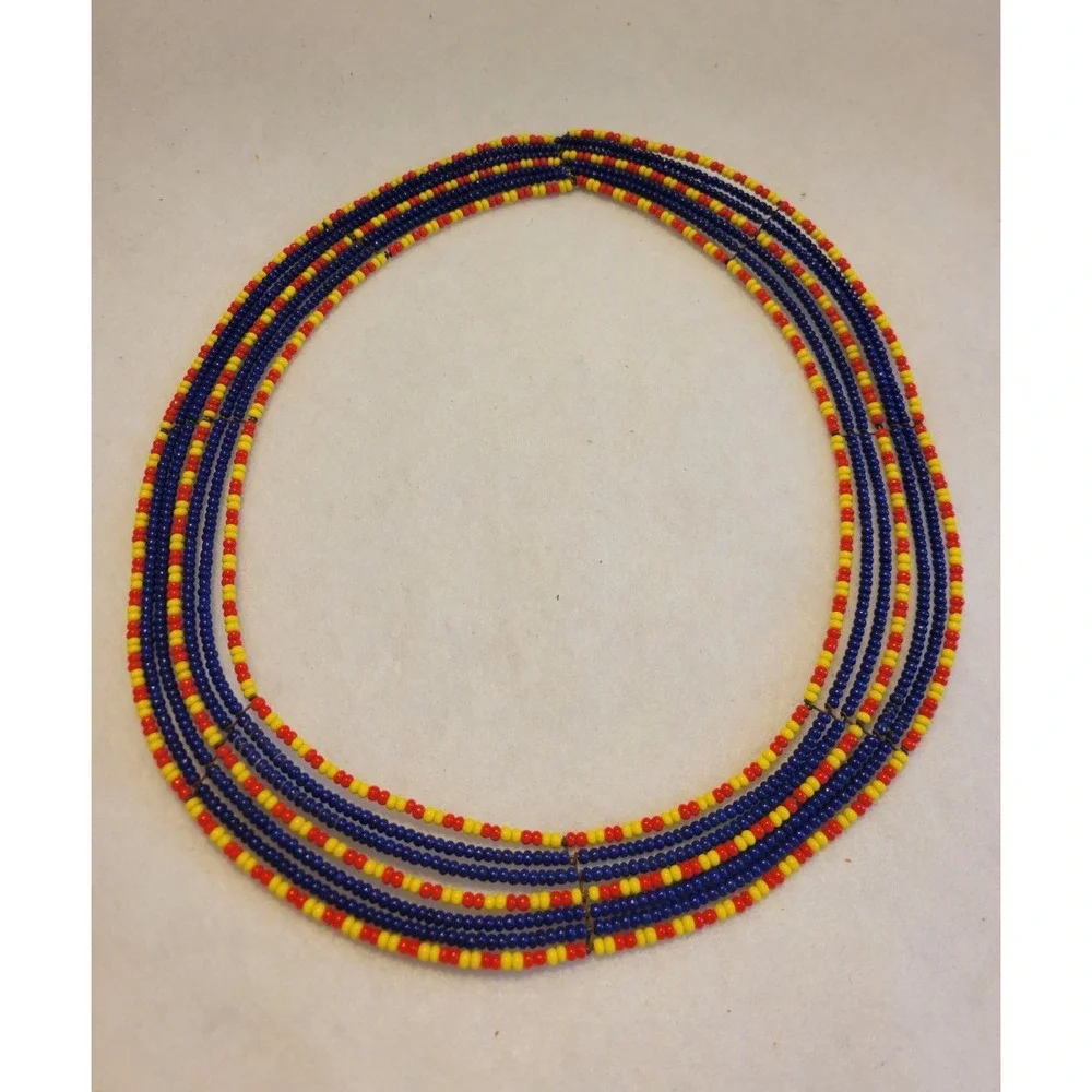 Beaded Collar Necklace Maasai Tribal African Boho Ethnic Statement Blue Red